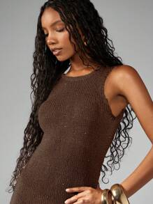 MISSGUIDED Đầm Maxi Đi Biển Dệt Kim Dài Không Tay Hở Lưng Dạ Hội Mặc Đi Nghỉ Mát Đi Hồ Bơi Mùa Hè Đi Biển - màu nâu - Xem 6