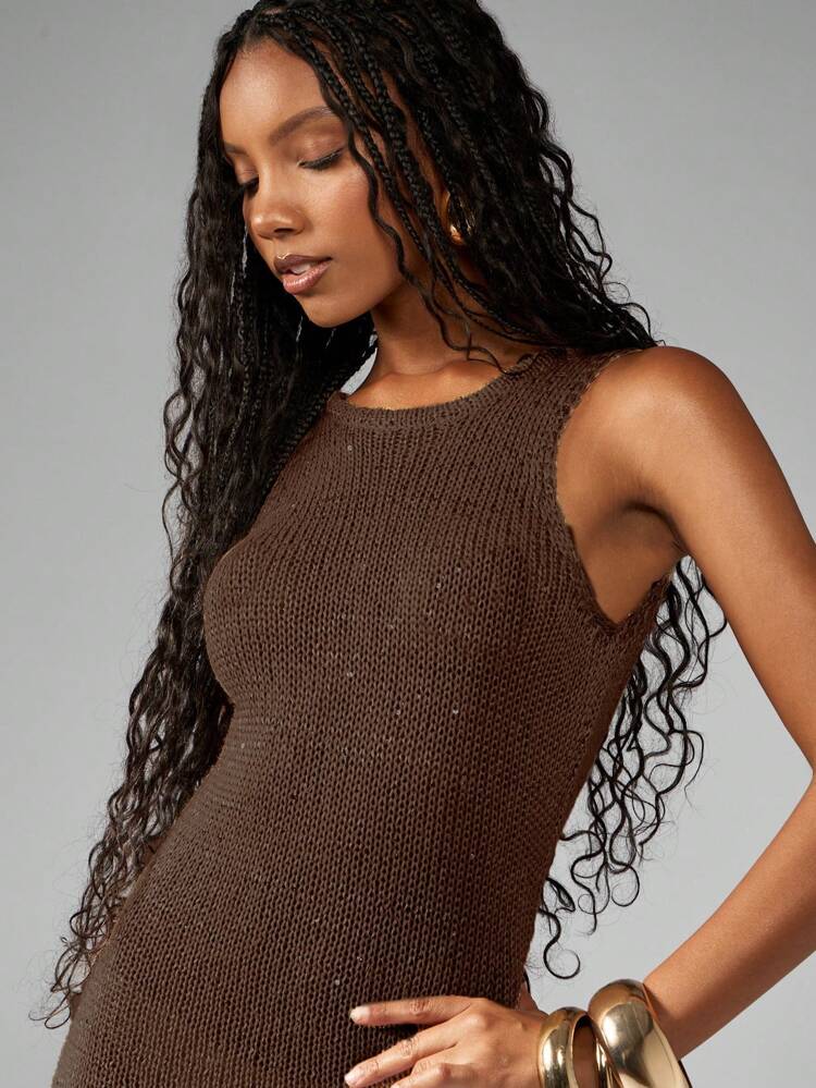 MISSGUIDED Robe de plage longue en maille, sans manches, dos nu, pour soirée, vacances, plage, été