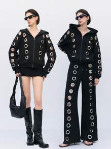 LYSMO Pull à capuche avant-gardiste cool pour femmes avec un design œil de poule ajouré