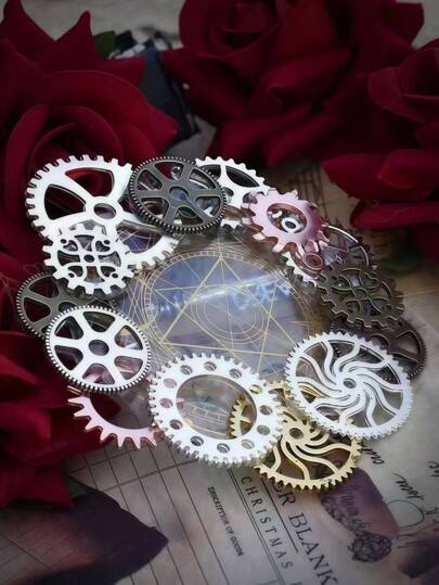 Grunge Punk 1pc Gothic Metal Gear Photo Props - Vintage Gold & Silver Clockwork Gears For Dark Aesthetic Photography, Steampunk Decor, Kawaii Display
