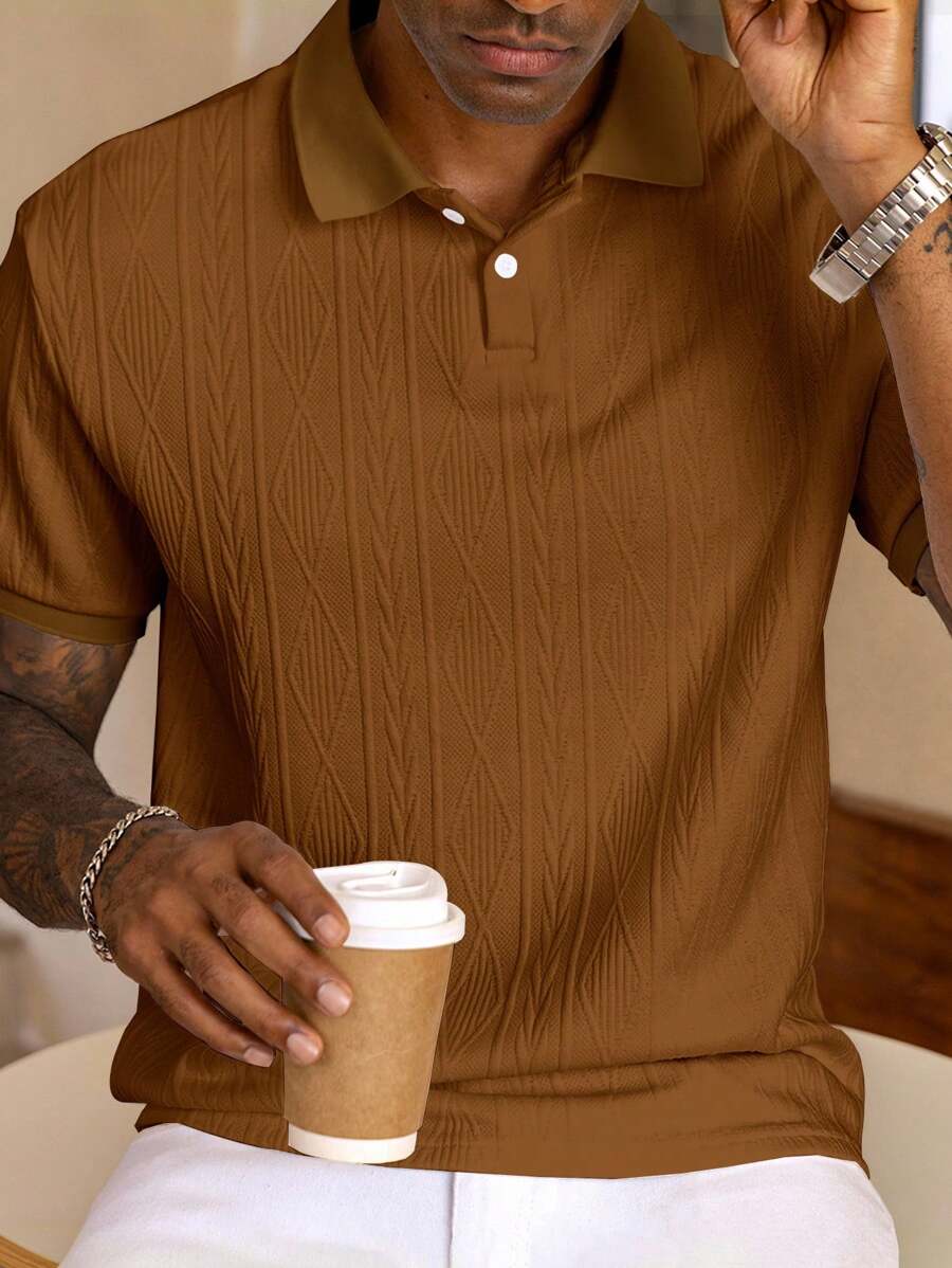 Manfinity Homme Manfinity Men's Textured Polo Shirt - Coffee Brown - View 1