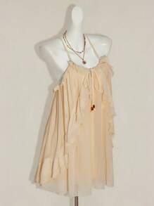 SHEIN ICON Exclusive Ruffled Hem Mini Dress For Young Ladies - Beige - View 6