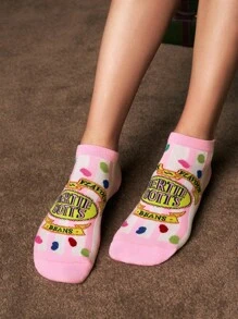 HARRY POTTER X SHEIN 5 Pairs Gift Box Packaging Soft & Breathable Moisture-Wicking Casual Women Ankle Socks WithBertie Bott's Every Flavor Beans Fashionable And Cute Pink Short Socks Reinforced Toe & Heel For Durabiliy All Season All-Match,Christmas
