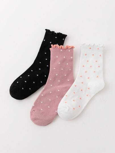 Goth 3 Pairs Women's Polka Dot Casual Daily Wear Short Socks