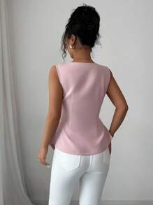 Elenzga Women's Contrast Lace Single-Breasted Sleeveless Small Lapel Lightweight Blazer - Dusty Pink - View 2