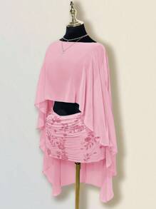 Sweetina Women's Sequin Embroidery Overlap Ruched Bodycon Skirt Pink Skirt - Pink - View 4