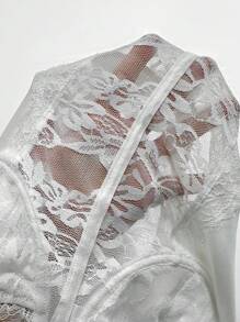 Coolane 女士夏季节日俱乐部服装性感 Y2K 音乐节蕾丝黑色修身紧身衣 - 白色 - 查看 7