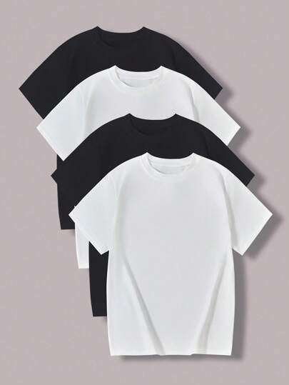 SHEIN Vacaura 4-Piece Set Casual Fitted Soft Multi-Color T-Shirts For Teenage Boys