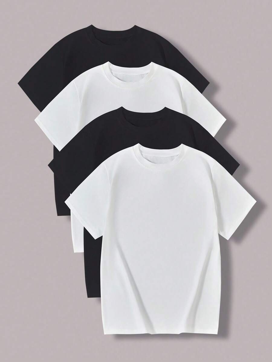 4-Piece Set Casual Fitted Soft Multi-Color T-Shirts For Teenage Boys - Black and White - View 1