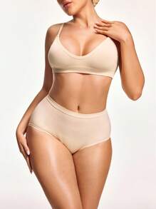 SHAPORA Solid High Waisted Shapewear Panty - Apricot - View 2