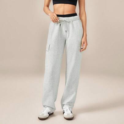 30'' Everyday Fleece Wide Leg Adjustable Drawstring Waist Cargo Joggers Pants Daily Casual Fall Winter