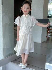 Dazy Kids 2pcs Young Girl Summer Chinese Style Casual Chic Blouse Outfit Set