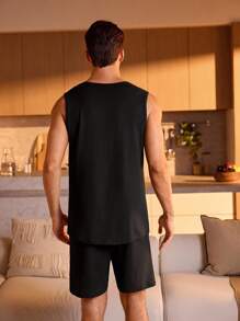 Manfinity Underwear&Sleepwear Basics 男士1入組字母圖案睡衣T恤和1入組睡衣短褲