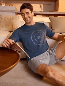 Manfinity Underwear&Sleepwear Basics Men Slogan Graphic Tee & Shorts PJ Set / Pajama Set - Multicolor - View 1