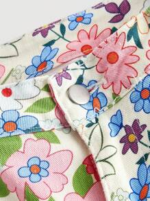 SHEIN MOD 大码女式花卉印花休闲喇叭牛仔裤 - 彩色 - 查看 3