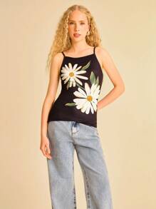 CAJUNI 女式波西米亚风格度假休闲沙滩装白色花朵印花细肩带吊带背心 - 彩色 - 查看 6