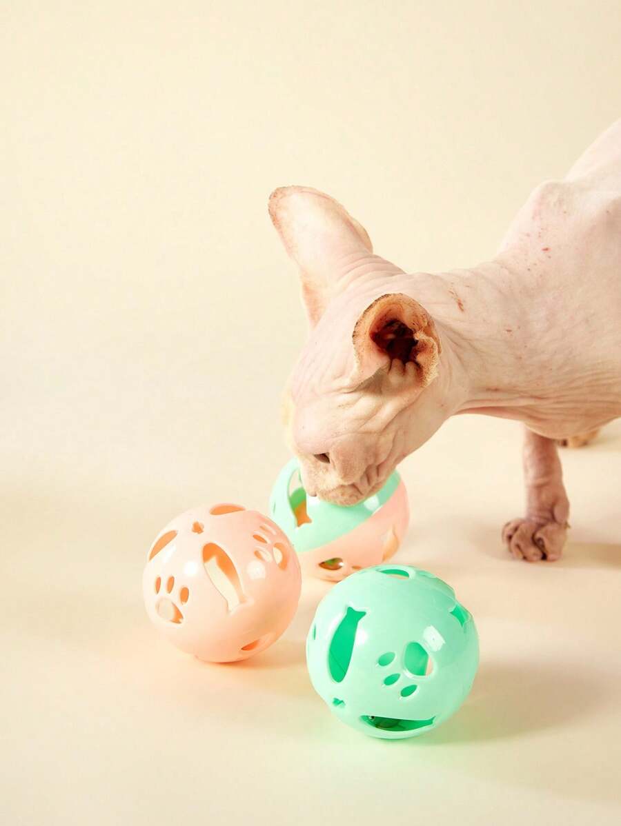 PETSIN 马卡龙色可拆卸塑料球，内置铃铛，可与猫咪互动玩耍