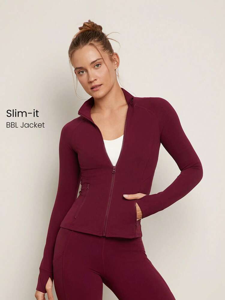 FeatherFit™ Slim-It Streamline Performance Secure Pockets Zip Up Long Sleeve Jacket Low Impact Yoga Pilates Daily Spring Summer