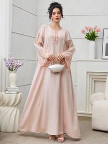 Yasmyna 优雅奢华精工拼布宽松年轻女士时尚高端连衣裙 - 粉色 - 查看 4