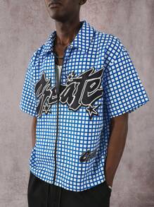 PAVTROS Manfinity Streetrush Men's Summer Letter & Plaid Print Zipper Front Casual Shirt - Multicolor - View 5