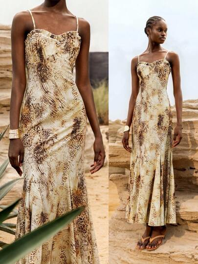Lumivelle Snake Print Sleeveless Dress, (Print Irregularly Cut) Animal Print Maxi Dress Resort Wear Long Sun Dress Vacation Outfits Woman