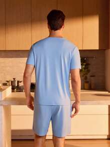 Manfinity Underwear&Sleepwear Basics Men Letter Graphic PJ Set / Pajama Set - Baby Blue - View 2