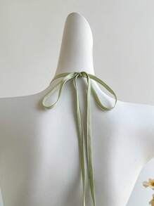 Sweetra 女士新款系带露背上衣和绿色迷你 A 字裙套装，适合海滩度假，春夏季 - 綠色 - 查看 4