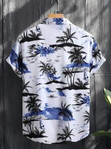 Manfinity RSRT 植物印花前扣休闲短袖衬衫，夏季 - 彩色 - 查看 2