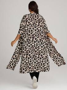 Comfylo Leopard Print Open-Front Kimono Loose-Fit Plus Size Women Top Winter Fall Autumn - Multicolor - View 2