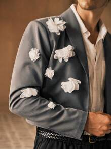 HIMLAND Men's Niche Design Embellished Single-Breasted Blazer, For Fall Winter - Multicolor - View 1