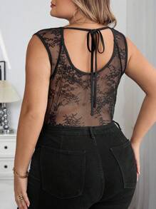 SHEIN CURVE+ 大尺碼花卉蕾絲秋冬冬季服飾 2026 22W - 黑色 - 查看 6