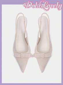 Dola Lovely French Genuine Leather Closed Toe Sandals For Women, 2024 Summer New Niche Design Narrow Heel Backless Pumps - Beige - View 10