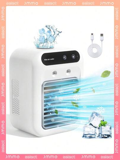 JMMO Ventilator portabil de răcire a aerului/Ventilator de apă/Ventilator de cameră/Ventilator de dormitor/Aer condiționat/Ventilator de perete/Ventilator portabil/Ventilator/Ventilatoare auto/Aer condiționat portabil/Cu funcționare silențioasă, reglabilă în 2 viteze, baterie reîncărcabilă încorporată de 1800 mAh și rezervor de 500 ml pentru umidificare continuă prin pulverizare, perfect pentru dormitor