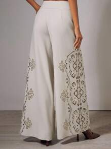 COSMINA 秋季女装女士优雅阔腿镂空提花裤、工作裤、外出装 - 杏色 - 查看 2