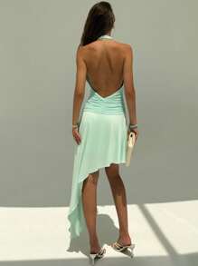 Aloruh Váy hở lưng cổ chữ V họa tiết hoa 3D cho kỳ nghỉ hè dành cho nữ - Hồng - Xem 2