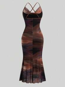 Sunspun 大码休闲浪漫连衣裙（带罩衫），两件套 - 卡其色 - 查看 13