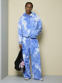 COUREZ 男女通用超大扎染连帽衫 / Y2K 度假穿搭 女装 夏季外出穿搭 可爱度假 - 藍色 - 查看 3