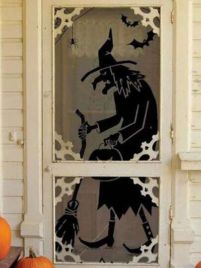 ROMWE Goth 1pc Black Lace Witch Door Curtain - Halloween Spider Web Decor,Home Decor,Holiday Decorations