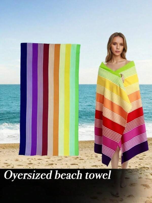 SHEIN 1PC Rainbow Striped Microfiber Beach Towel Quick Dry Lightweight Super Absorbent Sand Free Summer Pool Towel For Travel Gym Yoga Outdoor Activities