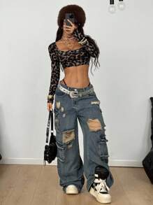 Coolane Áo thun nữ cổ tròn tay dài ôm vừa vặn co giãn cổ thuyền họa tiết da báo dài tay mùa thu - Nhiều màu - Xem 4