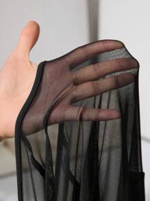 SHEIN EZwear 黑色短袖长款休闲宽松连衣裙，大码，休闲优雅度假工作/办公室早午餐装扮，仙气舒适音乐会服装，白色亮面背心，端庄夜店装扮，性感时尚日常穿着，婚礼宾客礼服，夏季/春季 - 黑色 - 查看 6