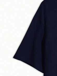 EURMUSE Áo thun cổ tròn in hoa hồng 100% Cotton cho nam - Màu xanh hải quân - Xem 4