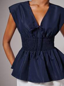 COSMINA Women Elegant V-Neck Ruffle Hem Tie-Front Camisole Top V-Neck Peplum Top,Four Seasons,Teacher Outfits For Women,Business Casual Woman,Going Out Tops - Navy Blue - View 4