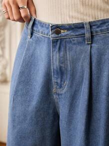 SWAVVY 男士时尚褶皱七分牛仔短裤 - 藍色 - 查看 6