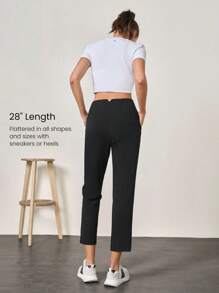 GLOWMODE 抗皱弹性易穿高腰锥形工作裤，带侧袋，日常休闲办公 - 黑色 - 查看 7