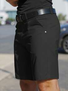 Manfinity Mode Men's Solid Color Simple Slim Fit Stylish Casual Shorts, Valentine's Day Shorts - Black - View 7