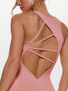 Musera Sport Twist Front Cut Out Back Sleeveless Unitard Active Workout Gym Fitness Summer - Pink - View 4