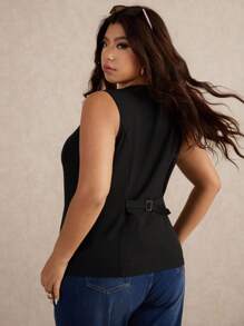 Elaquor 秋冬大码女式纯色单排扣休闲背心