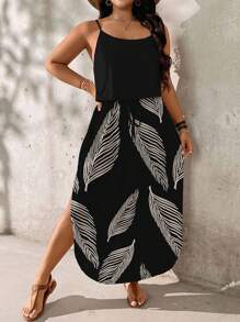 EMERY ROSE Summer Vacation Plus Size Dress With Almond Leaf Print, Suitable For Holiday Boho Suitable For Going Out,Holiday Outfits For Women - Multicolor - View 6