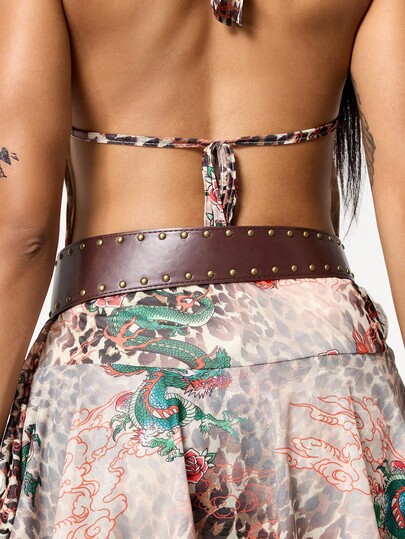 Grunge Punk 1 Pc Punk Rock Style Gold Rivet Asymmetrical Waist Belt, Y2K Retro Fashionable Minimalist Metal Round Buckle Leather Belt, Decorative Accessory